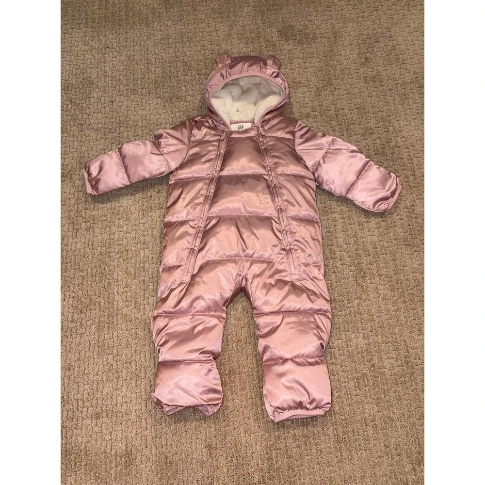 Baby Gap Pink Primaloft PURE Water Resistant Bear Ear Snowsuit Bunting 12-18M